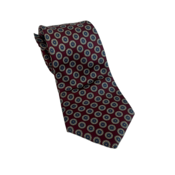 Christian Dior Maroon Gray Blue Geometric Circle 100 Silk Tie Italy Made in USA - Picture 1 of 6